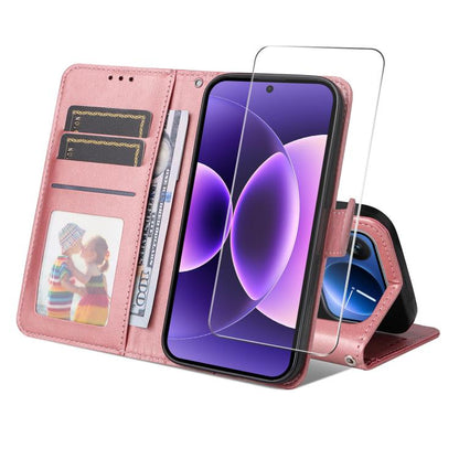 ENKAY Card Wallet Calf Texture Leather Phone Case with 0.18mm High Aluminum-silicon Glass Film, For Xiaomi 17T Pro, For Xiaomi 17T, For Xiaomi Poco X8 Pro Max 5G, For Xiaomi Poco X8 Pro 5G, For Xiaomi 17 Ultra, For Xiaomi 17 Pro Max, For Xiaomi 17 Pro ...