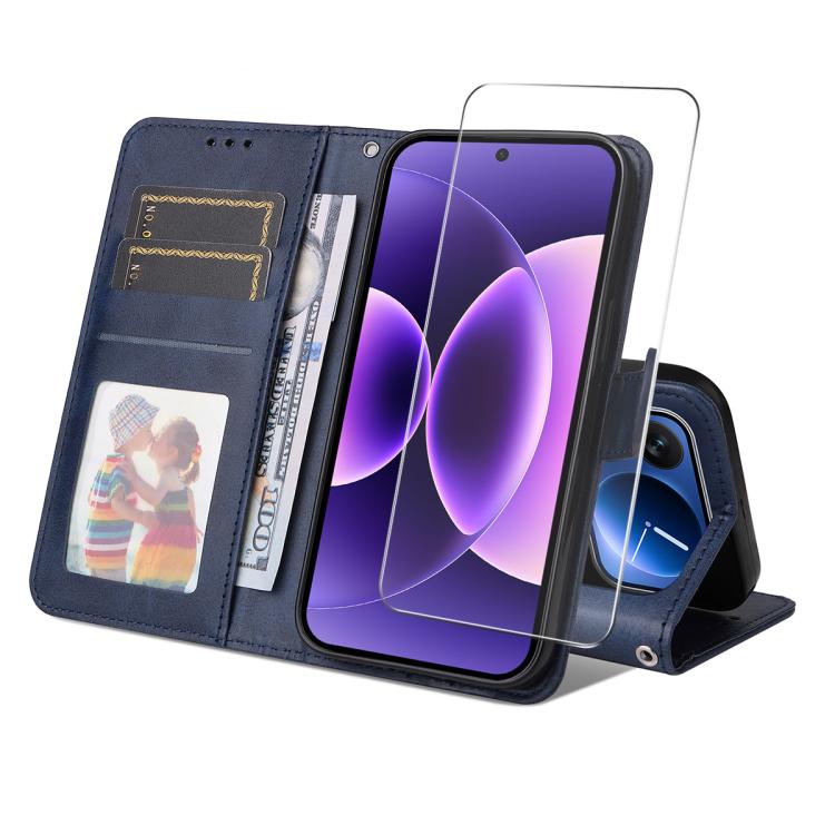 ENKAY Card Wallet Calf Texture Leather Phone Case with 0.18mm High Aluminum-silicon Glass Film, For Xiaomi 17T Pro, For Xiaomi 17T, For Xiaomi Poco X8 Pro Max 5G, For Xiaomi Poco X8 Pro 5G, For Xiaomi 17 Ultra, For Xiaomi 17 Pro Max, For Xiaomi 17 Pro ...