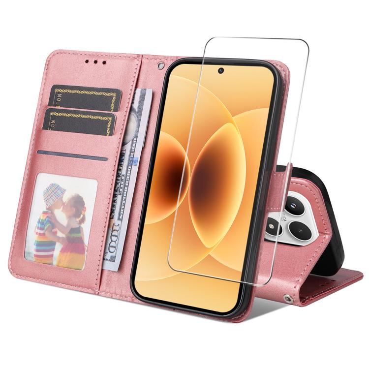 ENKAY Card Wallet Calf Texture Leather Phone Case with 0.18mm High Aluminum-silicon Glass Film, For Xiaomi 17T Pro, For Xiaomi 17T, For Xiaomi Poco X8 Pro Max 5G, For Xiaomi Poco X8 Pro 5G, For Xiaomi 17 Ultra, For Xiaomi 17 Pro Max, For Xiaomi 17 Pro ...
