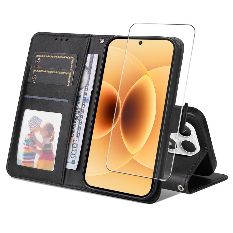 ENKAY Card Wallet Calf Texture Leather Phone Case with 0.18mm High Aluminum-silicon Glass Film, For Xiaomi 17T Pro, For Xiaomi 17T, For Xiaomi Poco X8 Pro Max 5G, For Xiaomi Poco X8 Pro 5G, For Xiaomi 17 Ultra, For Xiaomi 17 Pro Max, For Xiaomi 17 Pro ...