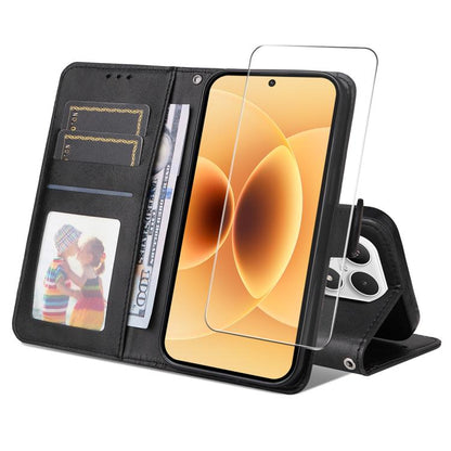 ENKAY Card Wallet Calf Texture Leather Phone Case with 0.18mm High Aluminum-silicon Glass Film, For Xiaomi 17T Pro, For Xiaomi 17T, For Xiaomi Poco X8 Pro Max 5G, For Xiaomi Poco X8 Pro 5G, For Xiaomi 17 Ultra, For Xiaomi 17 Pro Max, For Xiaomi 17 Pro ...