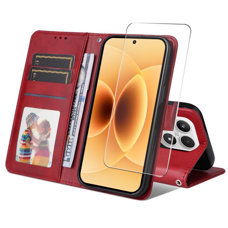 ENKAY Card Wallet Calf Texture Leather Phone Case with 0.18mm High Aluminum-silicon Glass Film, For Xiaomi 17T Pro, For Xiaomi 17T, For Xiaomi Poco X8 Pro Max 5G, For Xiaomi Poco X8 Pro 5G, For Xiaomi 17 Ultra, For Xiaomi 17 Pro Max, For Xiaomi 17 Pro ...