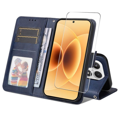 ENKAY Card Wallet Calf Texture Leather Phone Case with 0.18mm High Aluminum-silicon Glass Film, For Xiaomi 17T Pro, For Xiaomi 17T, For Xiaomi Poco X8 Pro Max 5G, For Xiaomi Poco X8 Pro 5G, For Xiaomi 17 Ultra, For Xiaomi 17 Pro Max, For Xiaomi 17 Pro ...