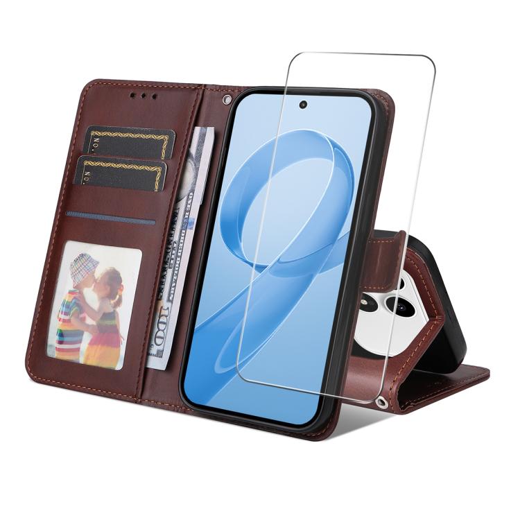 ENKAY Card Wallet Calf Texture Leather Phone Case with 0.18mm High Aluminum-silicon Glass Film, For Xiaomi 17T Pro, For Xiaomi 17T, For Xiaomi Poco X8 Pro Max 5G, For Xiaomi Poco X8 Pro 5G, For Xiaomi 17 Ultra, For Xiaomi 17 Pro Max, For Xiaomi 17 Pro ...