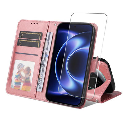 ENKAY Card Wallet Calf Texture Leather Phone Case with 0.18mm High Aluminum-silicon Glass Film, For Xiaomi 17T Pro, For Xiaomi 17T, For Xiaomi Poco X8 Pro Max 5G, For Xiaomi Poco X8 Pro 5G, For Xiaomi 17 Ultra, For Xiaomi 17 Pro Max, For Xiaomi 17 Pro ...