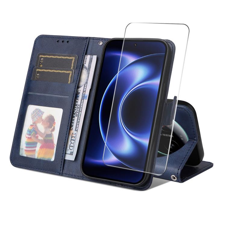 ENKAY Card Wallet Calf Texture Leather Phone Case with 0.18mm High Aluminum-silicon Glass Film, For Xiaomi 17T Pro, For Xiaomi 17T, For Xiaomi Poco X8 Pro Max 5G, For Xiaomi Poco X8 Pro 5G, For Xiaomi 17 Ultra, For Xiaomi 17 Pro Max, For Xiaomi 17 Pro ...