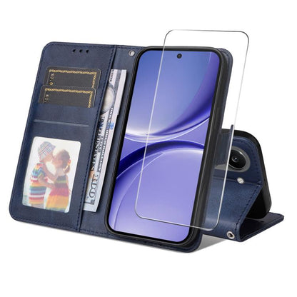 ENKAY Card Wallet Calf Texture Leather Phone Case with 0.18mm High Aluminum-silicon Glass Film, For Xiaomi 17T Pro, For Xiaomi 17T, For Xiaomi Poco X8 Pro Max 5G, For Xiaomi Poco X8 Pro 5G, For Xiaomi 17 Ultra, For Xiaomi 17 Pro Max, For Xiaomi 17 Pro ...