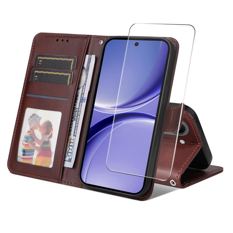 ENKAY Card Wallet Calf Texture Leather Phone Case with 0.18mm High Aluminum-silicon Glass Film, For Xiaomi 17T Pro, For Xiaomi 17T, For Xiaomi Poco X8 Pro Max 5G, For Xiaomi Poco X8 Pro 5G, For Xiaomi 17 Ultra, For Xiaomi 17 Pro Max, For Xiaomi 17 Pro ...