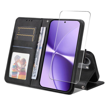 ENKAY Card Wallet Calf Texture Leather Phone Case with 0.18mm High Aluminum-silicon Glass Film, For Xiaomi 17T Pro, For Xiaomi 17T, For Xiaomi Poco X8 Pro Max 5G, For Xiaomi Poco X8 Pro 5G, For Xiaomi 17 Ultra, For Xiaomi 17 Pro Max, For Xiaomi 17 Pro ...