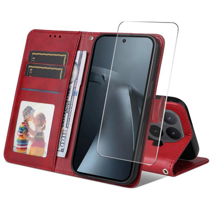 ENKAY Card Wallet Calf Texture Leather Phone Case with 0.18mm High Aluminum-silicon Glass Film, For Xiaomi 17T Pro, For Xiaomi 17T, For Xiaomi Poco X8 Pro Max 5G, For Xiaomi Poco X8 Pro 5G, For Xiaomi 17 Ultra, For Xiaomi 17 Pro Max, For Xiaomi 17 Pro ...