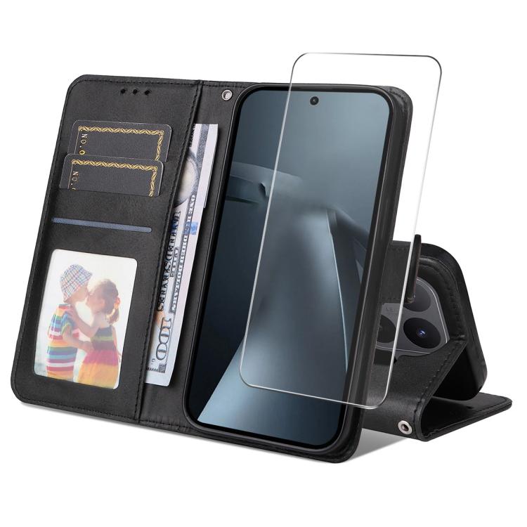 ENKAY Card Wallet Calf Texture Leather Phone Case with 0.18mm High Aluminum-silicon Glass Film, For Xiaomi 17T Pro, For Xiaomi 17T, For Xiaomi Poco X8 Pro Max 5G, For Xiaomi Poco X8 Pro 5G, For Xiaomi 17 Ultra, For Xiaomi 17 Pro Max, For Xiaomi 17 Pro ...