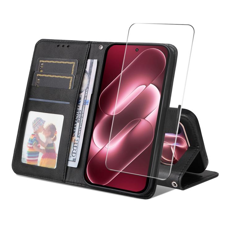 ENKAY Card Wallet Calf Texture Leather Phone Case with 0.18mm High Aluminum-silicon Glass Film, For Xiaomi 18 Pro Max 5G, For Xiaomi 18 Pro 5G, For Xiaomi 17T Pro, For Xiaomi 17T, For Xiaomi Poco X8 Pro Max 5G, For Xiaomi Poco X8 Pro 5G                ...