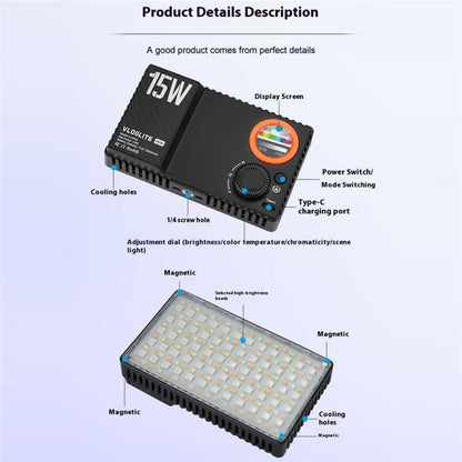VLOGLITE K15RGB Photography Studio Camera Lamp 15W Full Color Fill Light RGB LED Video Light, K15RGB