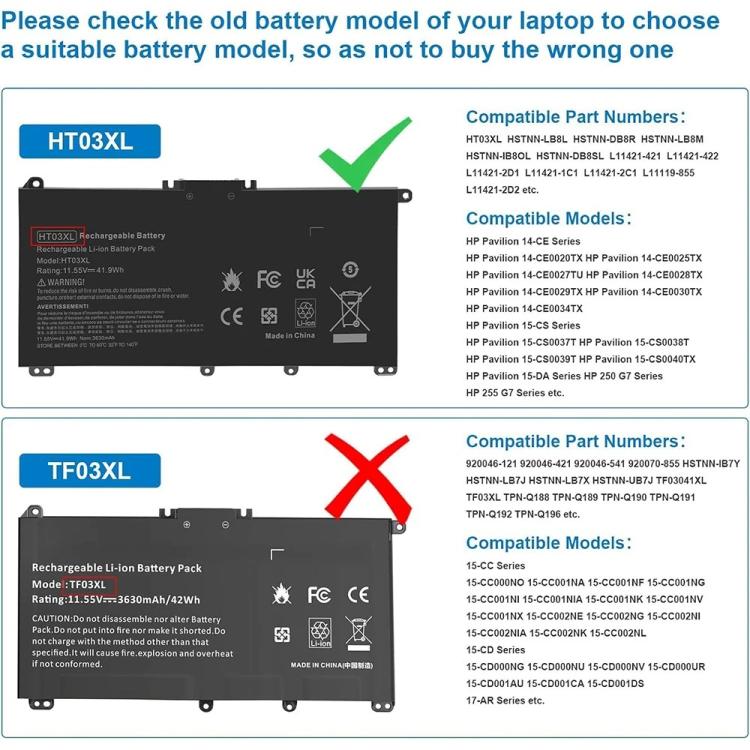 Remplacement de batterie d'ordinateur portable pour HP Pavilion 14 15 17 15-CS 15-DA 15-DB 15-DW Series, HT03XL
