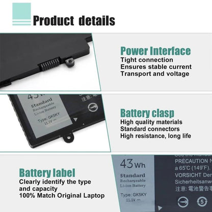 Laptop Battery For Dell Inspiron 11 3000 Series 3147 3148 3153, GK5KY 11.1V 43Wh