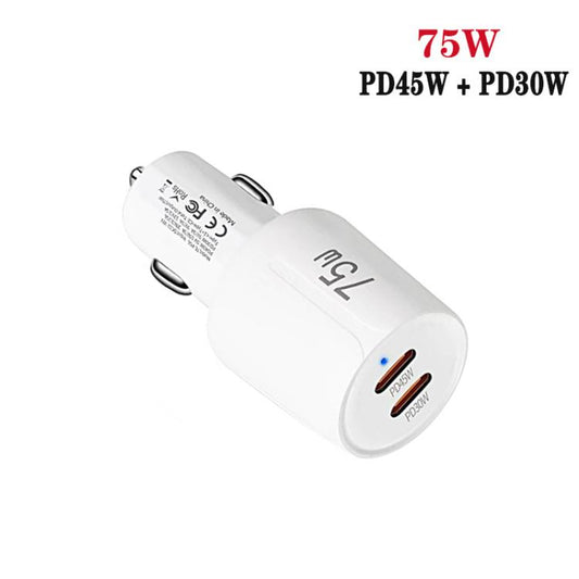 TE-P66 75W Type-C x 2 Dual-Port Fast Charging Car Charger with Type-C to Type-C / 8-Pin Data Cable, TE-P66 with Cable