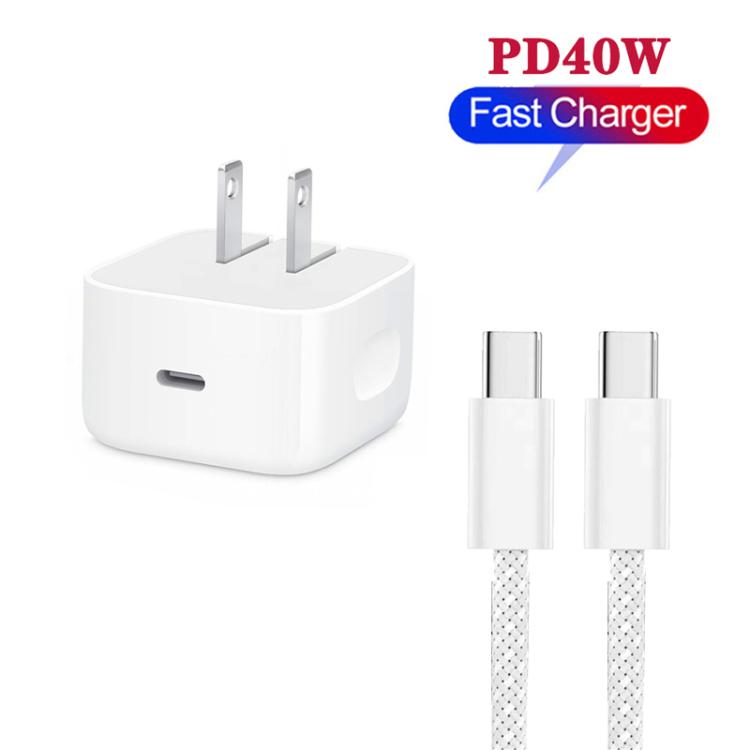 A3365 PD40W USB-C / Type-C Interface Foldable Charger with Type-C to Type-C Data Cable, US Plug