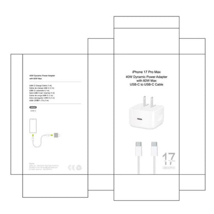 A3365 PD40W USB-C / Type-C Interface Foldable Charger with Type-C to Type-C Data Cable, US Plug