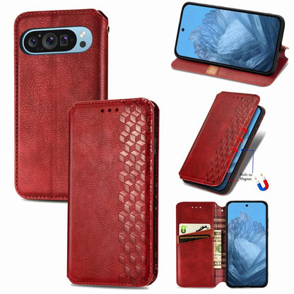 Cubic Grid Pressed Magnetic Leather Phone Case, For Google Pixel 10a, For Google Pixel 10 Pro XL, For Google Pixel 9 Pro XL, For Google Pixel 10 / 10 Pro, For Google Pixel 9 / 9 Pro