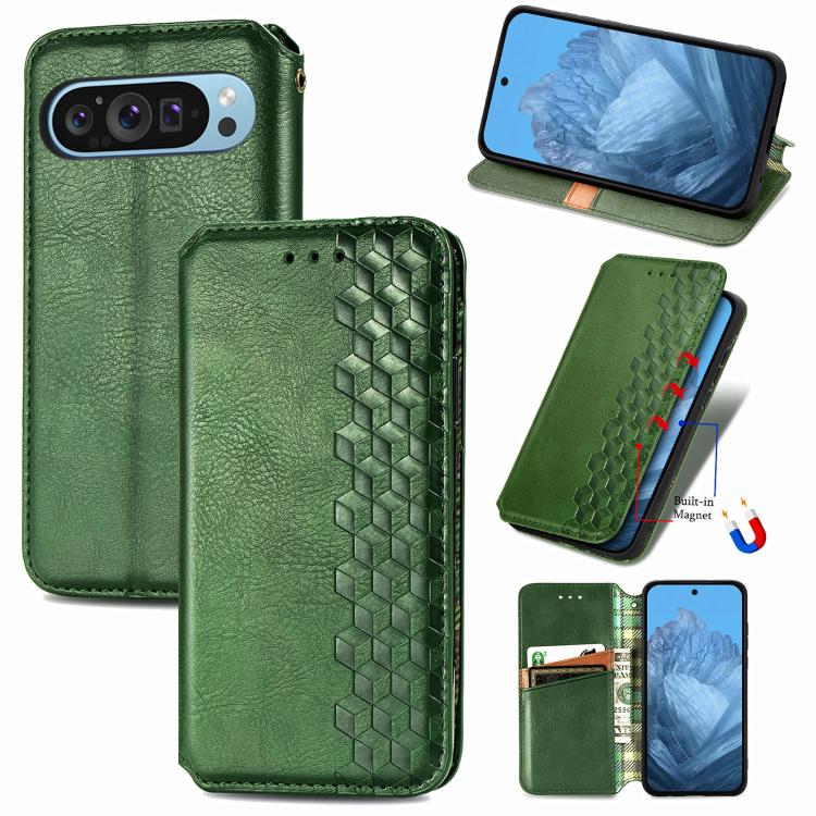 Cubic Grid Pressed Magnetic Leather Phone Case, For Google Pixel 10a, For Google Pixel 10 Pro XL, For Google Pixel 9 Pro XL, For Google Pixel 10 / 10 Pro, For Google Pixel 9 / 9 Pro