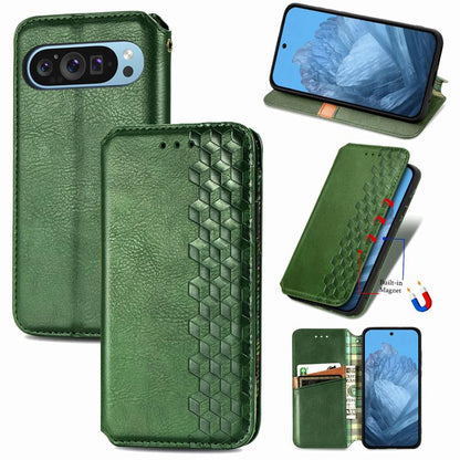 Cubic Grid Pressed Magnetic Leather Phone Case, For Google Pixel 10a, For Google Pixel 10 Pro XL, For Google Pixel 9 Pro XL, For Google Pixel 10 / 10 Pro, For Google Pixel 9 / 9 Pro
