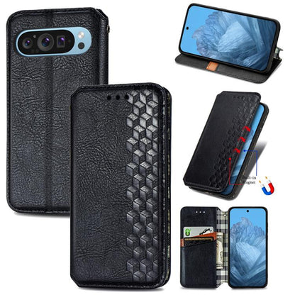 Cubic Grid Pressed Magnetic Leather Phone Case, For Google Pixel 10a, For Google Pixel 10 Pro XL, For Google Pixel 9 Pro XL, For Google Pixel 10 / 10 Pro, For Google Pixel 9 / 9 Pro