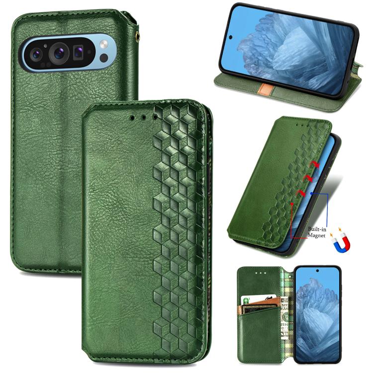 Cubic Grid Pressed Magnetic Leather Phone Case, For Google Pixel 10a, For Google Pixel 10 Pro XL, For Google Pixel 9 Pro XL, For Google Pixel 10 / 10 Pro, For Google Pixel 9 / 9 Pro