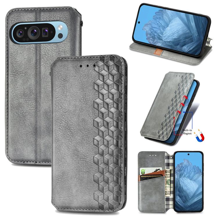 Cubic Grid Pressed Magnetic Leather Phone Case, For Google Pixel 10a, For Google Pixel 10 Pro XL, For Google Pixel 9 Pro XL, For Google Pixel 10 / 10 Pro, For Google Pixel 9 / 9 Pro