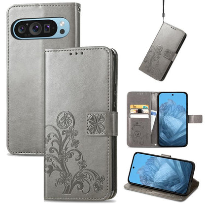 Four-leaf Clasp Embossed Buckle Leather Phone Case, For Google Pixel 10a, For Google Pixel 10 Pro XL, For Google Pixel 10 / 10 Pro