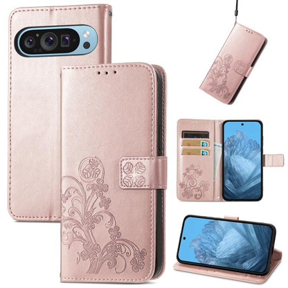 Four-leaf Clasp Embossed Buckle Leather Phone Case, For Google Pixel 10a, For Google Pixel 10 Pro XL, For Google Pixel 10 / 10 Pro