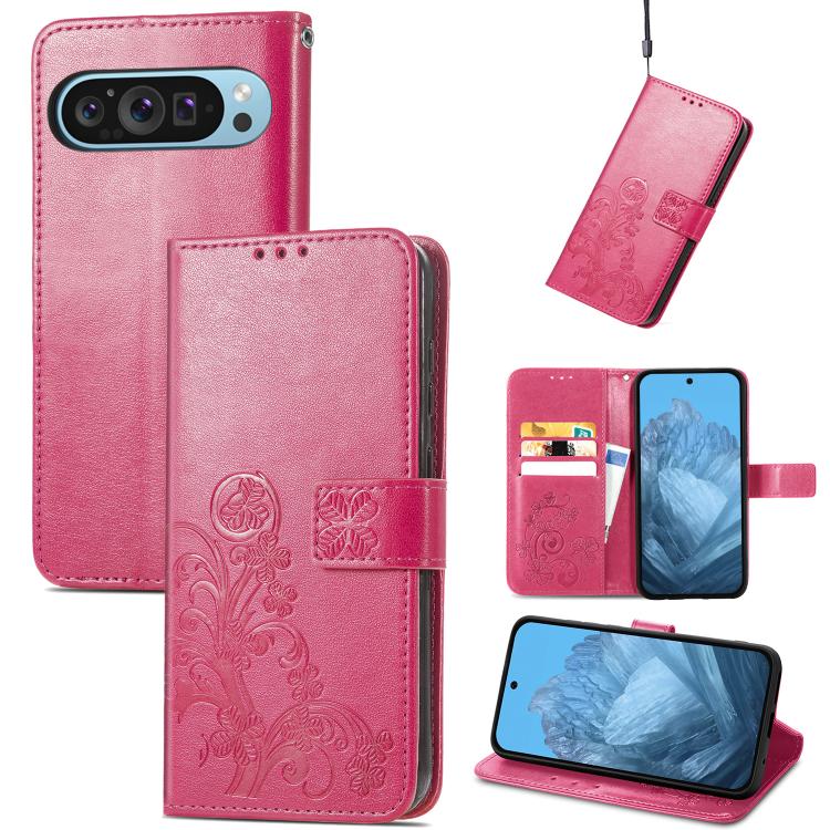 Four-leaf Clasp Embossed Buckle Leather Phone Case, For Google Pixel 10a, For Google Pixel 10 Pro XL, For Google Pixel 10 / 10 Pro
