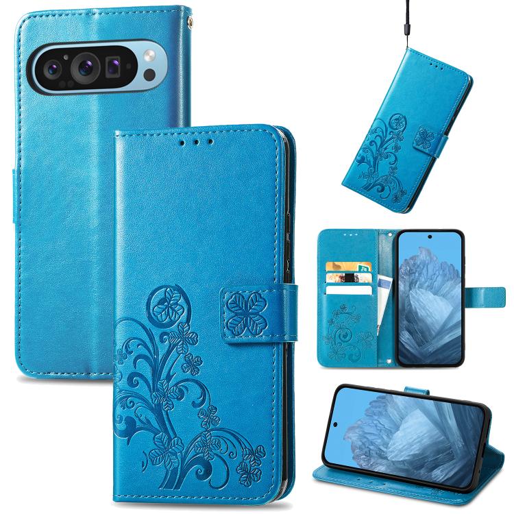 Four-leaf Clasp Embossed Buckle Leather Phone Case, For Google Pixel 10a, For Google Pixel 10 Pro XL, For Google Pixel 10 / 10 Pro