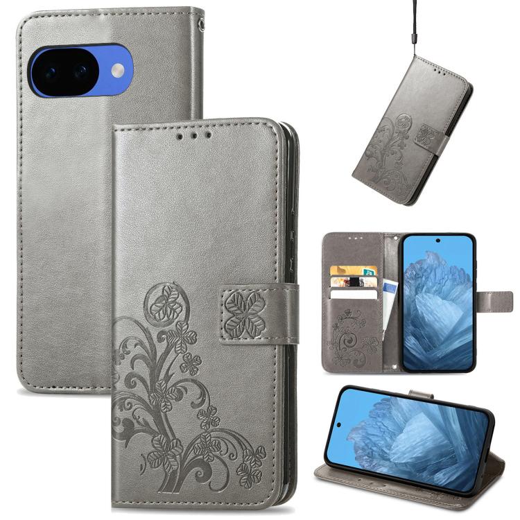 Four-leaf Clasp Embossed Buckle Leather Phone Case, For Google Pixel 10a, For Google Pixel 10 Pro XL, For Google Pixel 10 / 10 Pro