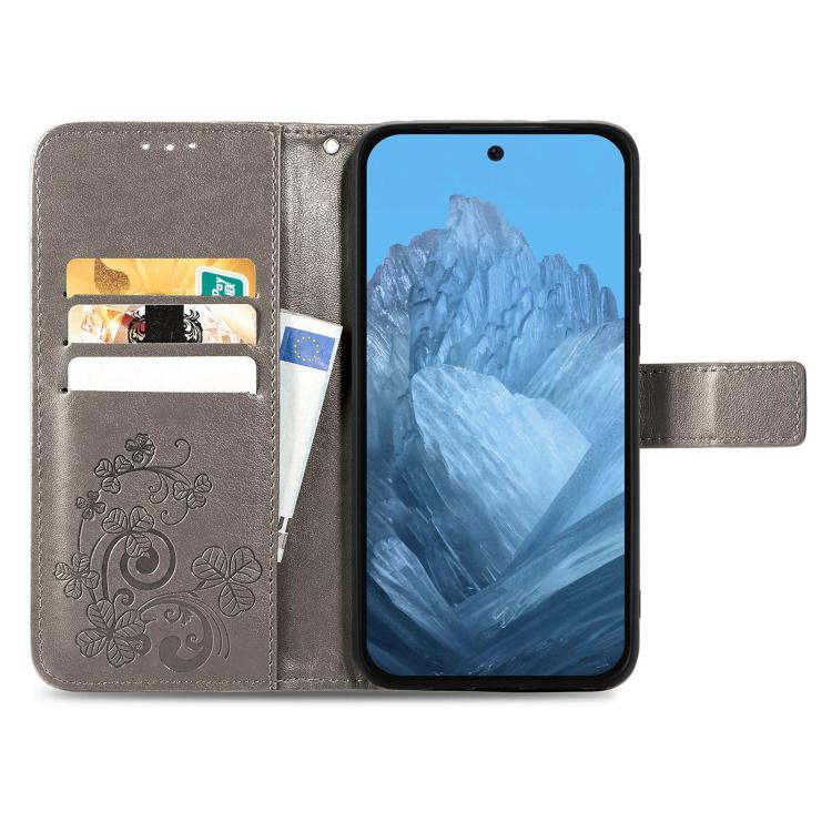 Four-leaf Clasp Embossed Buckle Leather Phone Case, For Google Pixel 10a, For Google Pixel 10 Pro XL, For Google Pixel 10 / 10 Pro