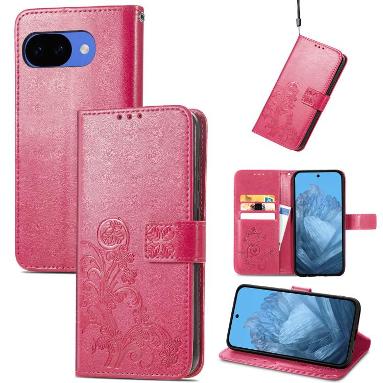 Four-leaf Clasp Embossed Buckle Leather Phone Case, For Google Pixel 10a, For Google Pixel 10 Pro XL, For Google Pixel 10 / 10 Pro