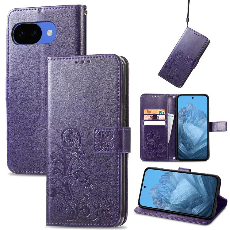 Four-leaf Clasp Embossed Buckle Leather Phone Case, For Google Pixel 10a, For Google Pixel 10 Pro XL, For Google Pixel 10 / 10 Pro
