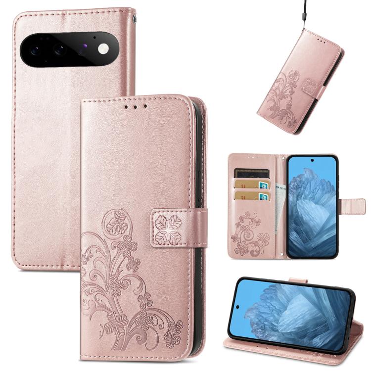 Four-leaf Clasp Embossed Buckle Leather Phone Case, For Google Pixel 11 Pro XL, For Google Pixel 10a, For Google Pixel 10 Pro XL, For Google Pixel 11 / 11 Pro, For Google Pixel 10 / 10 Pro