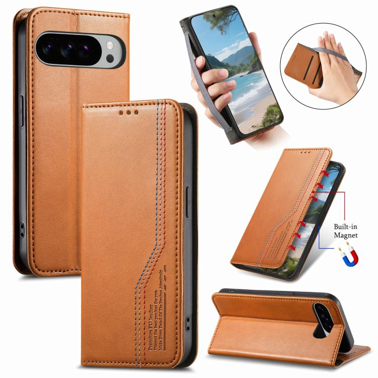 Elastic Wristband Magnetic Suction Leather Phone Case, For Google Pixel 10a, For Google Pixel 10 Pro XL, For Google Pixel 9 Pro XL, For Google Pixel 10 / 10 Pro, For Google Pixel 9 / 9 Pro