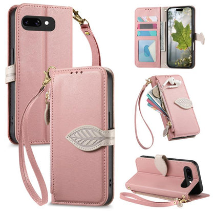 Leaf Buckle Zipper Wallet Leather Phone Case with Strap, For Google Pixel 10a, For Google Pixel 10 Pro XL, For Google Pixel 9a, For Google Pixel 9 Pro XL, For Google Pixel 10 / 10 Pro, For Google Pixel 9 / 9 Pro