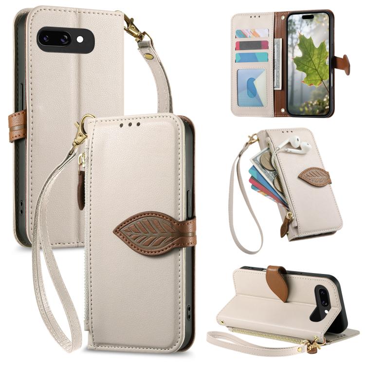 Leaf Buckle Zipper Wallet Leather Phone Case with Strap, For Google Pixel 10a, For Google Pixel 10 Pro XL, For Google Pixel 9a, For Google Pixel 9 Pro XL, For Google Pixel 10 / 10 Pro, For Google Pixel 9 / 9 Pro