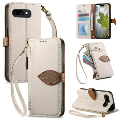 Leaf Buckle Zipper Wallet Leather Phone Case with Strap, For Google Pixel 10a, For Google Pixel 10 Pro XL, For Google Pixel 9a, For Google Pixel 9 Pro XL, For Google Pixel 10 / 10 Pro, For Google Pixel 9 / 9 Pro