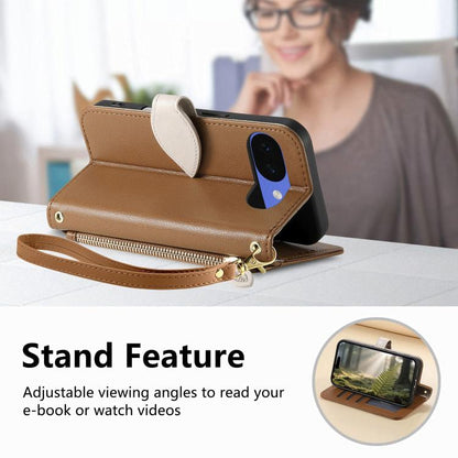 Leaf Buckle Zipper Wallet Leather Phone Case with Strap, For Google Pixel 10a, For Google Pixel 10 Pro XL, For Google Pixel 9a, For Google Pixel 9 Pro XL, For Google Pixel 10 / 10 Pro, For Google Pixel 9 / 9 Pro