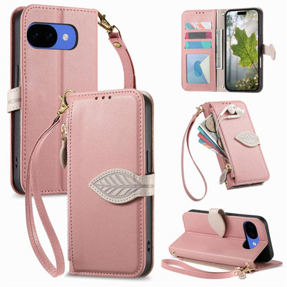 Leaf Buckle Zipper Wallet Leather Phone Case with Strap, For Google Pixel 10a, For Google Pixel 10 Pro XL, For Google Pixel 9a, For Google Pixel 9 Pro XL, For Google Pixel 10 / 10 Pro, For Google Pixel 9 / 9 Pro
