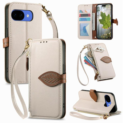 Leaf Buckle Zipper Wallet Leather Phone Case with Strap, For Google Pixel 10a, For Google Pixel 10 Pro XL, For Google Pixel 9a, For Google Pixel 9 Pro XL, For Google Pixel 10 / 10 Pro, For Google Pixel 9 / 9 Pro