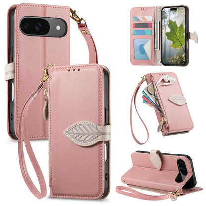 Leaf Buckle Zipper Wallet Leather Phone Case with Strap, For Google Pixel 11 Pro XL, For Google Pixel 10a, For Google Pixel 10 Pro XL, For Google Pixel 9a, For Google Pixel 9 Pro XL, For Google Pixel 11 / 11 Pro, For Google Pixel 10 / 10 Pro           ...
