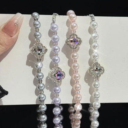 Rhinestone Flower Pearl Necklace