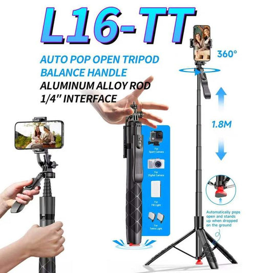 L16TT Auto Pop Up Tripod Anti Shake Floor Stand Aluminum Alloy Pole Extendable Selfie Stick