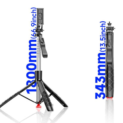 L15TT Stainless Steel Pole Extendable Selfie Stick Auto Pop Up Tripod Anti Shake Floor Stand, L15TT