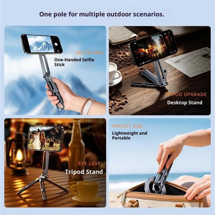 E06 Folding Aluminum Alloy Desk Stand Magnetic Tripod Phone Holder for 4-7 Inch