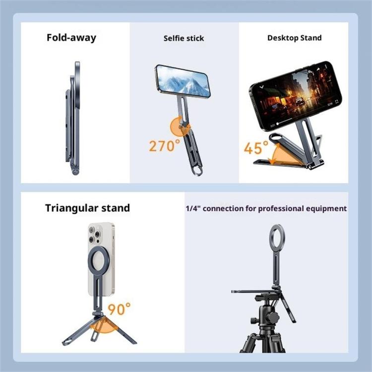 E06 Folding Aluminum Alloy Desk Stand Magnetic Tripod Phone Holder for 4-7 Inch
